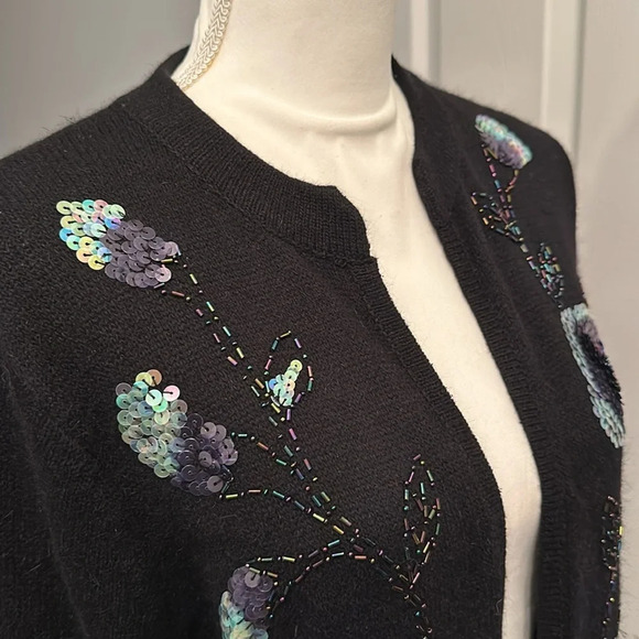 Vintage Victor Costa Occasion Black Long Cardigan with Sequins/Beads Women’s Med - Picture 2 of 13